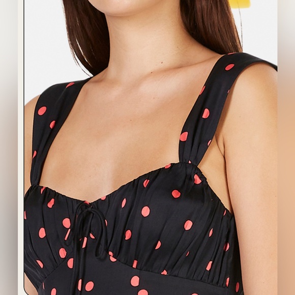 For Love & Lemons Jenny Dot Crop Top – Peach Dot Polka Dot Satin Top XS - Picture 3 of 10